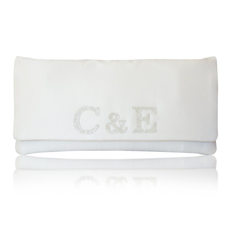 Bride and groom monogram bridal wedding clutch purse handbag image 2