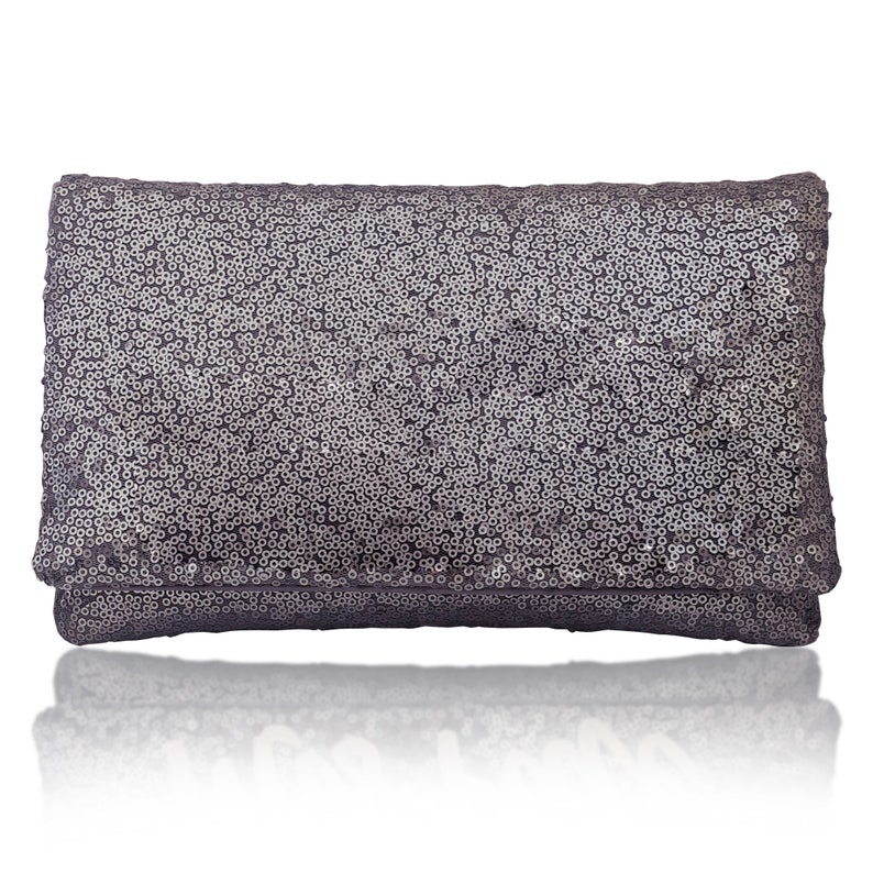 Plain sparkly sequin clutch purse gunmetal grey image 1