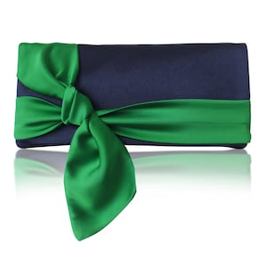 Navy and emerald satin bow PIPER clutch purse, bridesmaids, mother of the bride