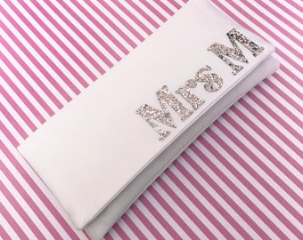 Ivory satin MRS personalised serif initial wedding day bridal clutch purse