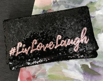 Personalised SLOGAN sequin clutch purse handbag