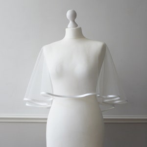 Ivory or white tulle bridal wedding cape shrug bolero with satin trim CHATHAM