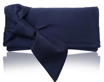 Navy or black satin bow PIPER clutch purse, bridesmaids, mother of the bride