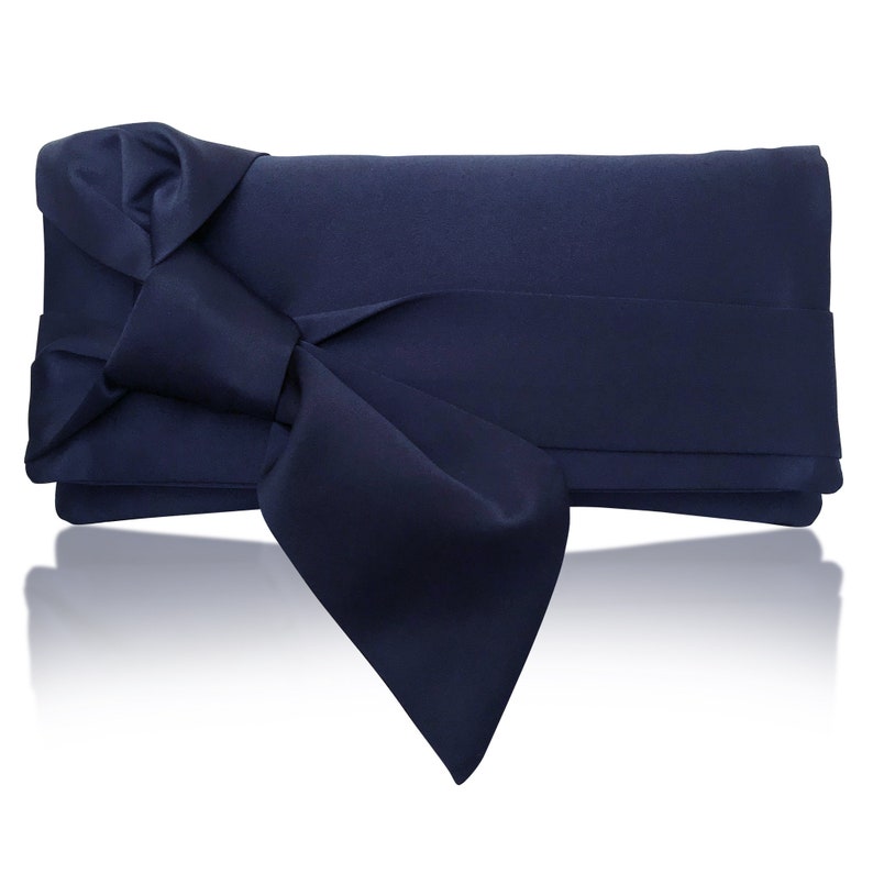 Navy or black satin bow PIPER clutch purse, bridesmaids, mother of the bride image 1