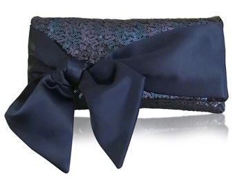 Bolso clutch HOPE de lentejuelas azul marino o negro, damas de honor, madre de la novia