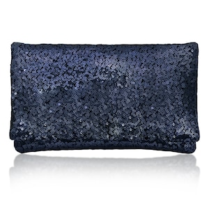 Plain sparkly sequin clutch purse navy or black