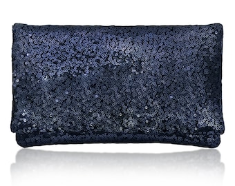 Plain sparkly sequin clutch purse navy or black