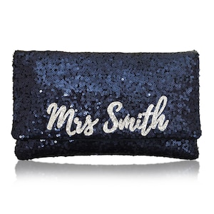 MRS Personalized surname sequin clutch purse handbag