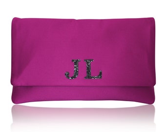 Personalized initial monogram glitter clutch large size