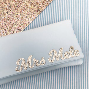 MRS surname wedding day bridal light blue clutch purse image 5