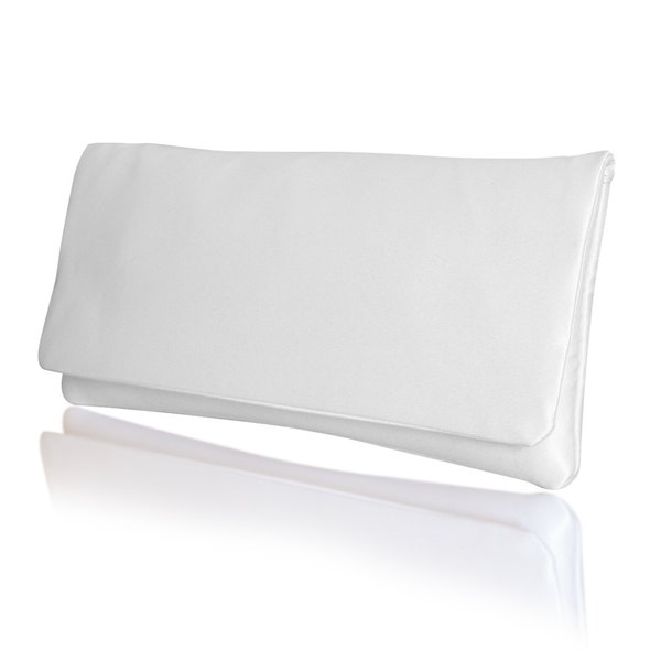 Wedding bridal clutch in plain ivory white satin HAPPILY EVER AFTER purse