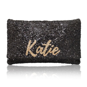 Personalized name monogram sequin clutch purse black or navy image 1