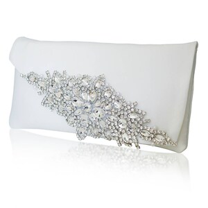 Diamante and ivory satin bridal wedding clutch purse HARRIET image 3