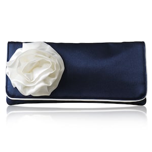 Navy and ivory satin bridal wedding GEORGIA clutch purse, bridesmaids gifts, mother of the bride image 1