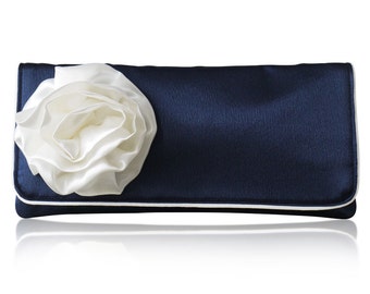 Navy and ivory satin bridal wedding GEORGIA clutch purse, bridesmaids gifts, mother of the bride