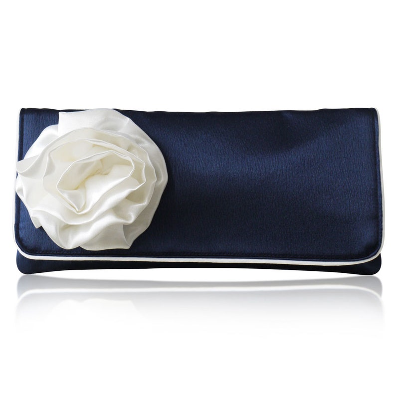 Navy and ivory satin bridal wedding GEORGIA clutch purse, bridesmaids gifts, mother of the bride image 1