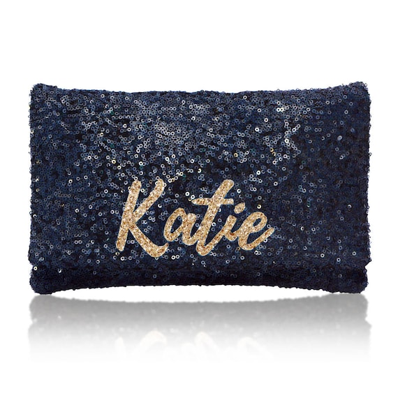 navy sequin clutch bag