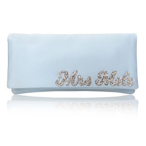 MRS surname wedding day bridal light blue clutch purse image 1