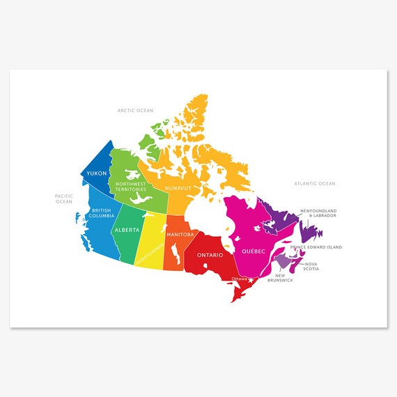 Map of Canada in Bright Colours | Etsy