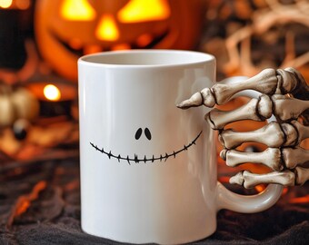 Skeleton Smile Coffee Mug | Inspired by Jack Skellington Coffee | Perfect Gift for Him or Her | White Elephant Christmas | White 11oz, 15oz