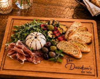 Custom Grilling Bamboo Cutting Board, Personalized Family Name Engraved Board, Engraved Wedding Charcuterie Board, Wooden Gift for Parents