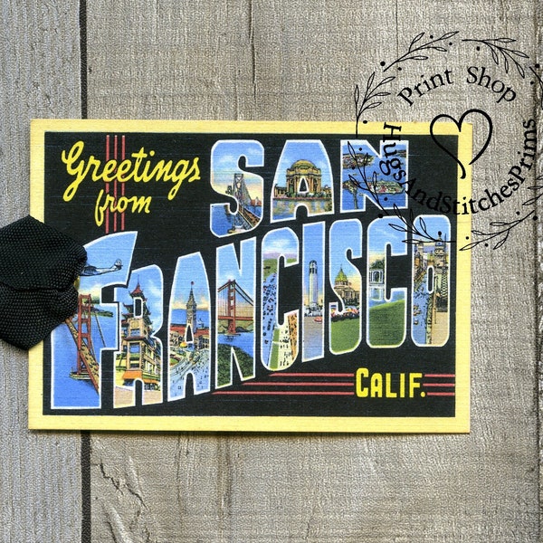 Greetings From San Francisco California Large Letter Souvenir Postcard Gift or Scrapbook Tags or Magnet #G 34