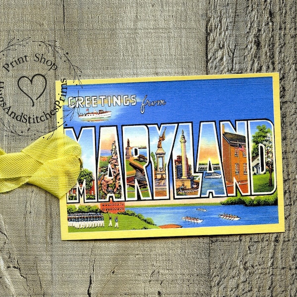 Greetings From Maryland Large Letter Souvenir Postcard Gift or Scrapbook Tags or Magnet #G 37