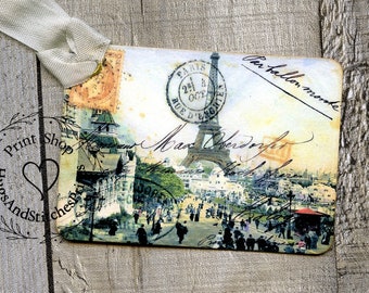 Vintage Style French Paris Eiffel Tower Postcard Gift or Scrapbook Tags or Magnet #701