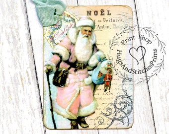 French Noel Santa Claus Christmas Gift or Scrapbook Tags or Magnet #635