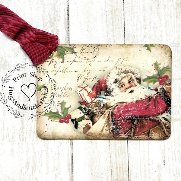 Vintage Style Santa Claus Toy Bag Postcard Christmas Gift or Scrapbook Tags or Magnet #606