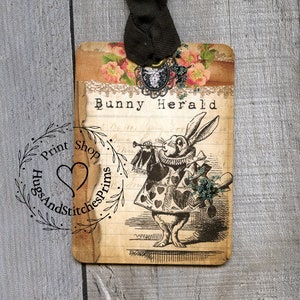 Alice In Wonderland Bunny Herald Gift or Scrapbook Tags or Magnet #276