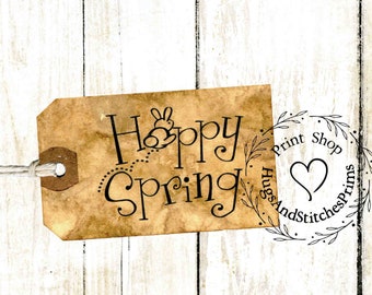 Grungy Style Happy Spring Bunny Gift or Scrapbook Tags #T 28