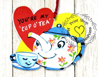 Retro You're My Cup Of Tea Teapot Teacup Valentine Gift or Scrapbook Tags #42