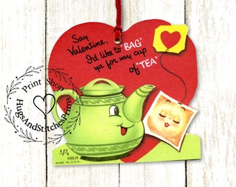 Retro I'd Like To Bag You Teapot Teabag Valentine Gift Tags or Hang Tags #15
