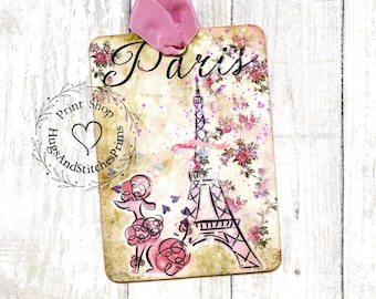 French Paris Eiffel Tower Poodle Gift or Scrapbook Tags or Magnet #381