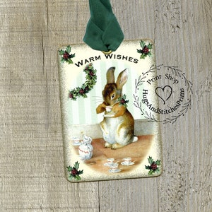 Warm Wishes Bunny Tea Gift or Scrapbook Tags or Magnet #632