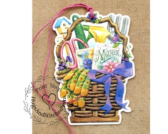 Retro Mother Flower Seed Packet Gardening Basket Gift or Scrapbook Tags or Magnet #55