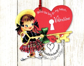 Retro Key To My Heart Valentine Gift Tags or Hang Tags #328