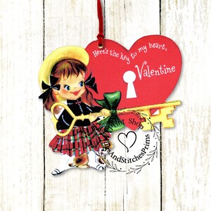 Retro Key To My Heart Valentine Gift Tags or Hang Tags 328 image 1