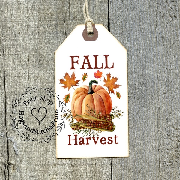 Autumn Fall Harvest Pumpkin Indian Corn Gift or Scrapbook Tags #1112