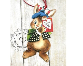 Retro A Valentine For Your Bunny Rabbit Gift Tags or Scrapbook Tags #19