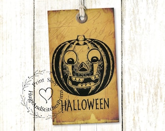 Spooky Old Jack O Lantern Pumpkin Halloween Gift or Scrapbook Tags #195