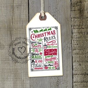 Christmas Rules Christmas Word Art Gift or Scrapbook Tags #1195