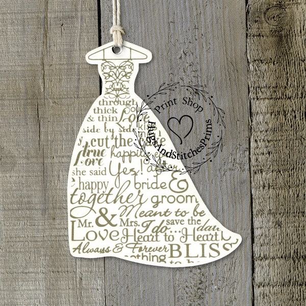 Bride Wedding Dress Word Art Shower or Wedding Favor Gift  Tags #293