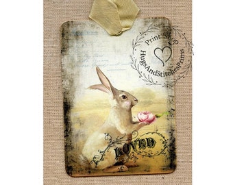 Sweet Loved Bunny Rabbit Gift or Scrapbook Tags or Magnet #99