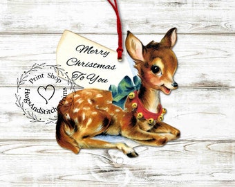 Retro Reindeer Deer Merry Christmas Gift or Scrapbook Tags #224