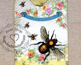 Summer Honey Bee Floral Gift or Scrapbook Tags or Magnet #298