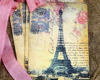 French Paris Eiffel Tower Postcard Gift or Scrapbook Tags or Magnet #105