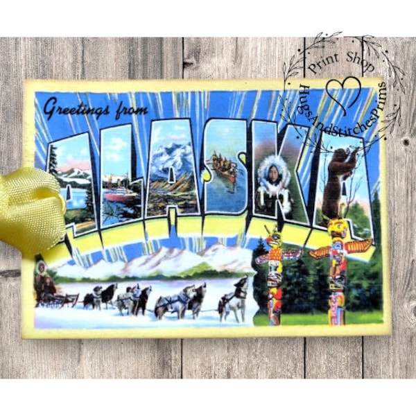 Greetings From Alaska Large Letter Souvenir Postcard Gift or Scrapbook Tags or Magnet #G 12