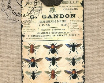 Vintage Style French Bee Gift or Scrapbook Tags or Magnet #299